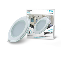 Светильник светодиодный встраиваемый круглый с декоративным стеклом 12W 4000K 1/40  947111212  Gauss