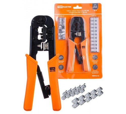 Набор: клещи обжимные KO-9E (RJ-11/45), наконечники RJ-11(10 шт), RJ-45(10 шт), "МастерЭлектрик"  SQ1001-0207  TDM