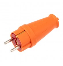 Вилка влагозащищенная прямая COMPACT, с/з, 16А, IP44, каучук, оранжевая  111-202  REXANT