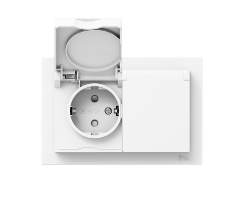 Механизм розетки двойной, 16А, IP44, с заземлением, со шторками, с рамкой, с крышками, белый Эпика EKF  UP1-SOW-211-44  EKF