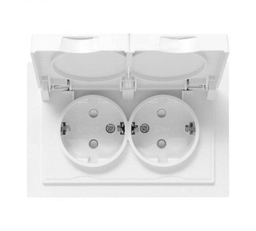 Механизм розетки двойной, 16А, IP44, с заземлением, со шторками, с рамкой, с крышками, белый Эпика EKF  UP1-SOW-211-44  EKF