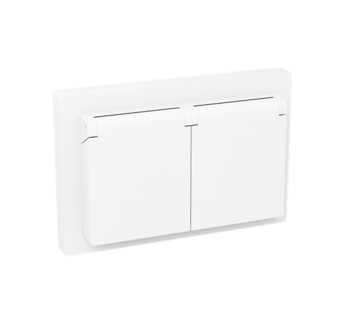 Механизм розетки двойной, 16А, IP44, с заземлением, со шторками, с рамкой, с крышками, белый Эпика EKF  UP1-SOW-211-44  EKF