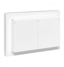 Механизм розетки двойной, 16А, IP44, с заземлением, со шторками, с рамкой, с крышками, белый Эпика EKF  UP1-SOW-211-44  EKF