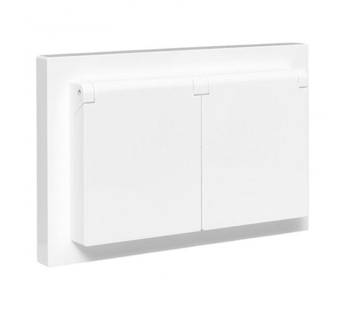 Механизм розетки двойной, 16А, IP44, с заземлением, со шторками, с рамкой, с крышками, белый Эпика EKF  UP1-SOW-211-44  EKF