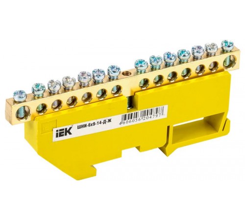 Шина PE "земля" на DIN-изоляторе ШНИ-6х9-14-Д-Ж  YNN10-69-14D-K05  IEK