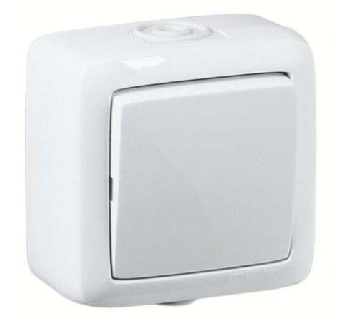 Выключатель открытой установки, одноклавишный, брызгозащищенный, цвет белый  ВА16-211  HEGEL