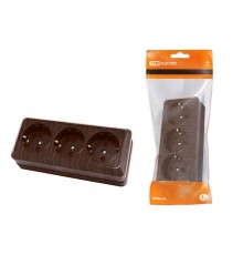 Розетка 3-х местная горизонтальная 2П+3 открытой установки IP20 16A с з/ш бук "Ладога"  SQ1801-0327  TDM