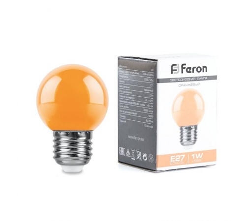 Лампа светодиодная LB-37 (1W) 230V E27 оранжевый для белт лайта G45  38124  Feron