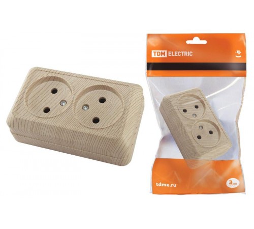 Розетка двойная 2П открытой установки IP20 10А,сосна "Ладога"   SQ1801-0051  TDM