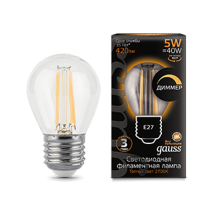 Лампа светодиодная LED 5Вт E27 220В 2700К шар, диммируемая  105802105-D  Gauss