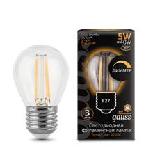 Лампа светодиодная LED 5Вт E27 220В 2700К шар, диммируемая  105802105-D  Gauss