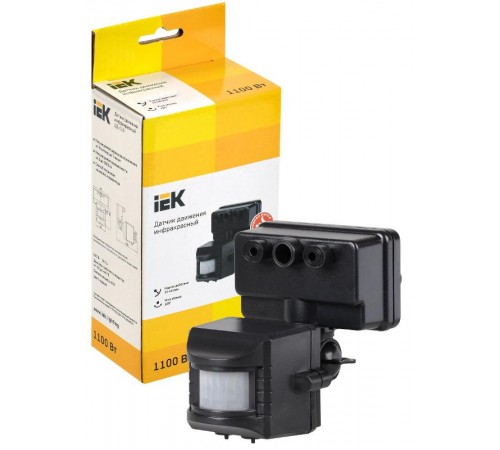 Датчик движения ДД 019 черный, макс. нагрузка 1100Вт, угол обзора 120град., дальность 12м, IP44,  LDD13-019-1100-002  IEK