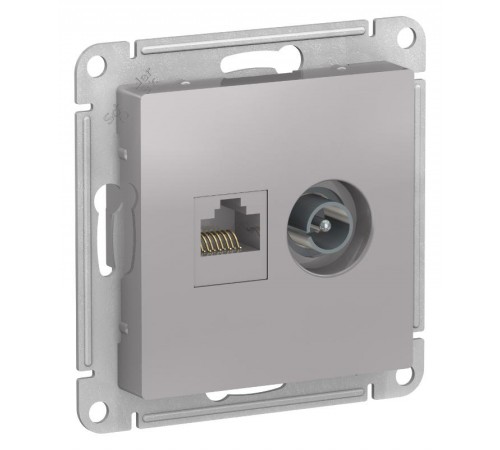 AtlasDesign Алюминий Розетка 2-ая комп+TV, RJ45+TV, кат.5E, механизм  ATN000389  SE