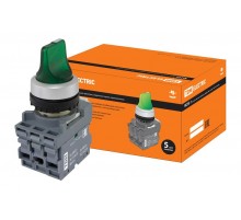 Переключатель на 3 положения с фиксацией M3SS1-21G короткая ручка(LED) d22мм/220B 1з+1р зеленый  SQ0747-0075  TDM