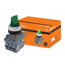 Переключатель на 3 положения с фиксацией M3SS1-21G короткая ручка(LED) d22мм/220B 1з+1р зеленый  SQ0747-0075  TDM