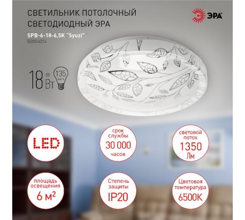 Светильник потолочный светодиодный SPB-6-18-6,5K Syuzi 18Вт 6500K  Б0054074  ЭРА