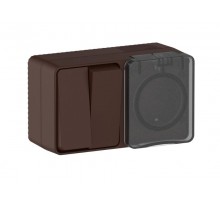 AtlasDesign Profi54 Коричневый О/У Блок: Розетка с заземлением со шторками 16А, Выключатель 2-клавишный 10 АХ  ATN546074  SE