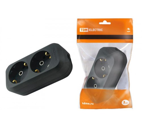 Колодка розеточная 2 гнезда 2П+З 16А 250В черная  SQ1806-0115  TDM