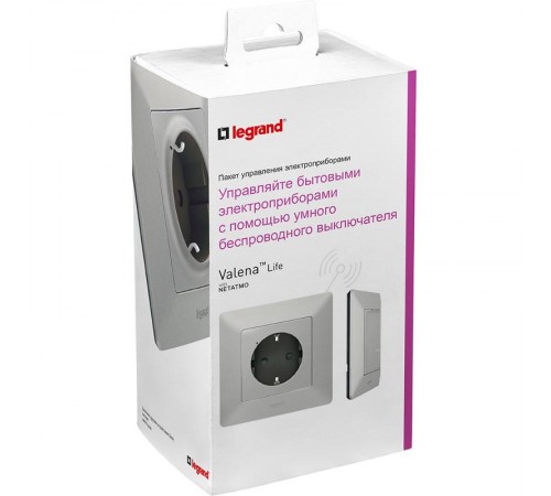 Пакет для управления быт. электроприборами Valena Life (розетка Умн. с/з 16А 230В+Умн. беспроводн. 1-кл. выкл.) алюм. Netatmo  752354  Legrand