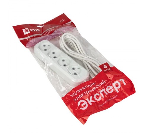 Удлинитель "Эксперт" 4 гнезда  3 метра 10А/2,2кВт без заземления ПВС 2х0,75  EKF PROximaUBA10-275-4-03EKF