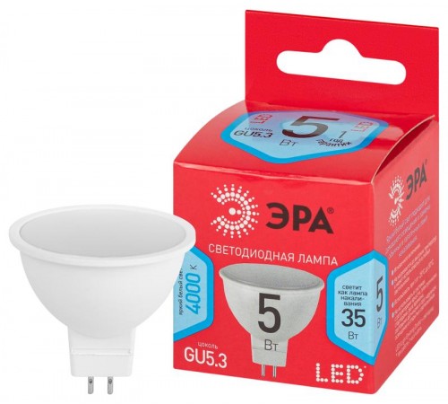 Лампа светодиодная LED MR16-5W-840-GU5.3 R (диод, софит, 5Вт, нейтр, GU5.3) (10/100/4800)  Б0049639  ЭРА