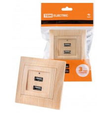 Розетка 2USB порт 2,1А 5В сосна "Лама"  SQ1815-0341  TDM