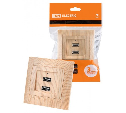 Розетка 2USB порт 2,1А 5В сосна "Лама"  SQ1815-0341  TDM