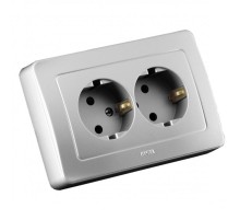 Розетка скрытой установки, двухместная, с заземляющим контактом, цвет серебро  РС16-351-06  HEGEL