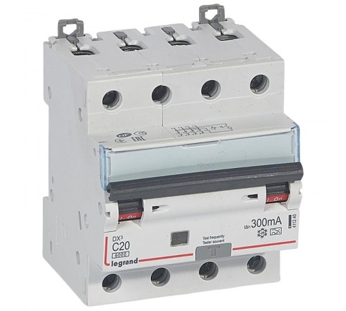 Выключатель автоматический дифференциального тока DX3 6000 4п 20А С 300мА тип A  411240  Legrand