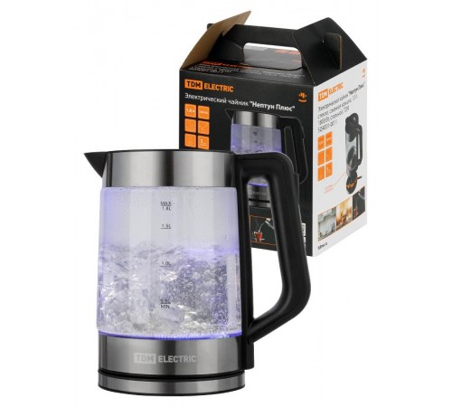 Электрический чайник "Нептун Плюс", стекло, съемная крышка, 1,8 л, 1800 Вт, стальной,  SQ4001-0011  TDM