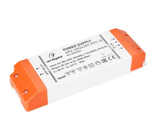 Блок питания ARV-SN24200-PFC-B (24V, 8.3A, 200W) (Arlight, IP20 Пластик, 3 года)  022922(1)  Arlight