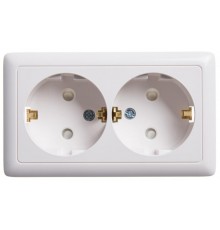 Хит Белый О/У без изолирующей пластины  Розетка 2-ая с заземлением со шторками, 16А  RA16-239-B  SE