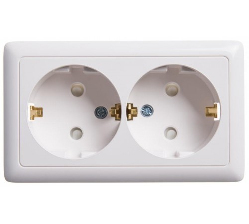 Хит Белый О/У без изолирующей пластины  Розетка 2-ая с заземлением со шторками, 16А  RA16-239-B  SE