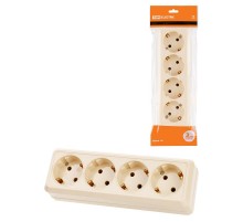 Розетка 4-х местная горизонтальная 2П+3 открытой установки IP20 16A сл. кость "Ладога"  SQ1801-0230  TDM