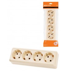 Розетка 4-х местная горизонтальная 2П+3 открытой установки IP20 16A сл. кость "Ладога"  SQ1801-0230  TDM