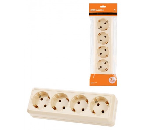 Розетка 4-х местная горизонтальная 2П+3 открытой установки IP20 16A сл. кость "Ладога"  SQ1801-0230  TDM