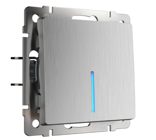 Выключатель одноклавишный с подсветкой Werkel cеребряный рифленый W1110109   a051364  Werk