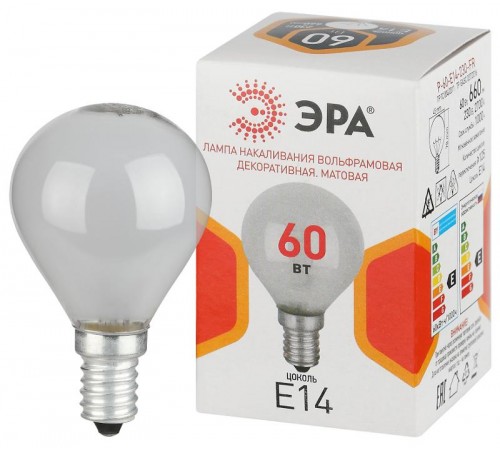 Лампа накаливания  P45 60Вт Е14 / E14 230В  шар матовый  Б0066373  ЭРА