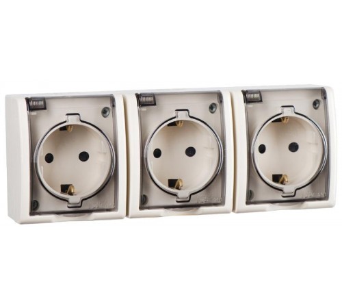 Розетка тройная IP54 с крышкой и заземлением Schuko 3x2Р+Е 16A 250В цвета слоновая кость S15 Aqua  1594437-031  Simon