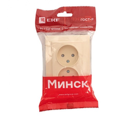 Розетка 2-мест. СП б/з 10А бежевый с защ. штор. Минск EKFERR10-102-200EKF