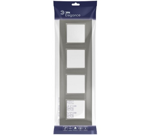 Рамка для розеток и выключателей Elegance 14-5014-16 Classic, на 4 поста, титан  Б0065829  ЭРА