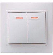 КВАРТА Белый Выключатель 2-клавишный с индикацией 10А ВС10-2-1-КБ  EVK21-K01-10-DM  GENERICA