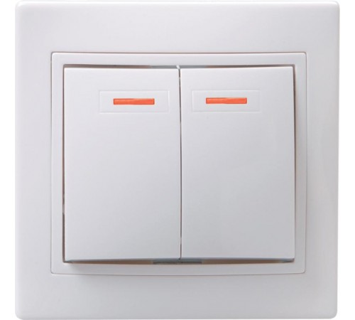 КВАРТА Белый Выключатель 2-клавишный с индикацией 10А ВС10-2-1-КБ  EVK21-K01-10-DM  GENERICA