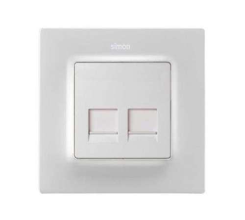 Розетка прямая для передачи данных со шторками на 2 разъема RJ45 белого матового цвета S82 Concept