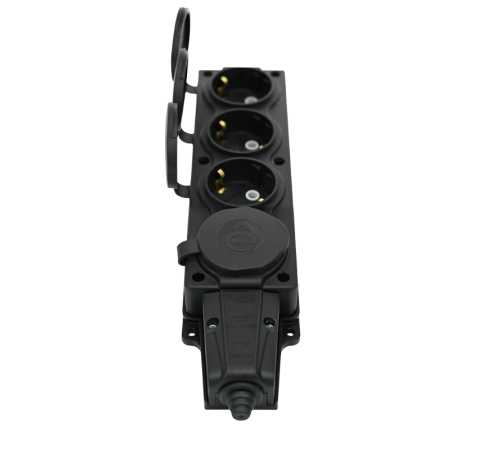 Колодка 4 гнезда 2К+З каучуковая 16А/250В IP44 Чёрная MultiSet  MST4104BK  SE