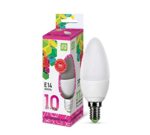 Лампа светодиодная LED-СВЕЧА-standard 10Вт 230В Е14 6500К 900Лм  4690612015521  ASD
