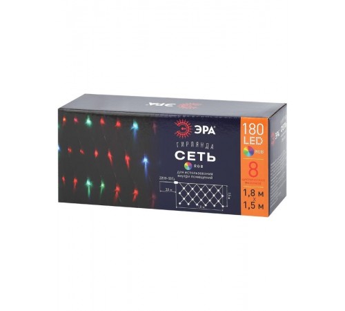 Гирлянда светодиодная  Сеть 1,8 м*1,5 м RGB 8 режимов,  ENIS-01R ,  220V, IP20 (60/720)  Б0041902  ЭРА