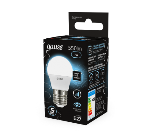 Лампа светодиодная LED 7Вт E27 220В 4100К шар, диммируемая  105102207-S  Gauss