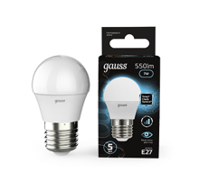 Лампа светодиодная LED 7Вт E27 220В 4100К шар, диммируемая  105102207-S  Gauss
