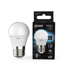 Лампа светодиодная LED 7Вт E27 220В 4100К шар, диммируемая  105102207-S  Gauss